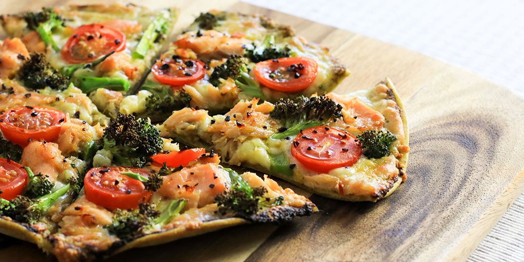 Keto Salmon & Broccoli Pesto Pizza